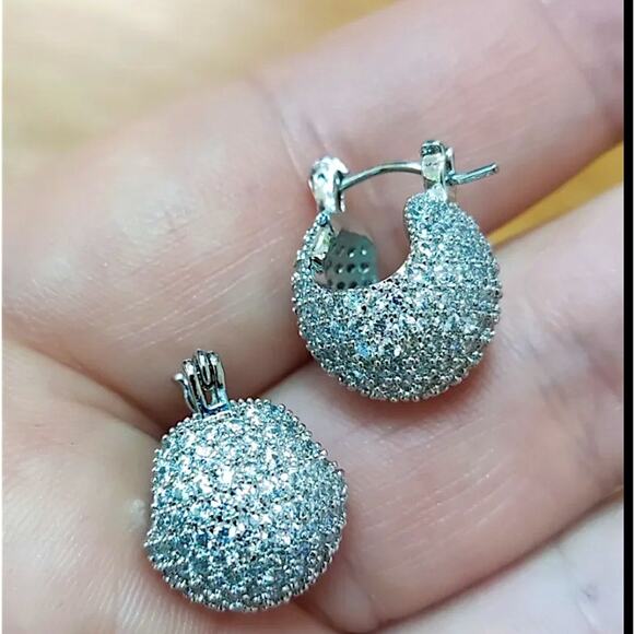 Silver Zircon Ball Earrings Luxury Exquisite White Gold Plated - Picture 6 of 6